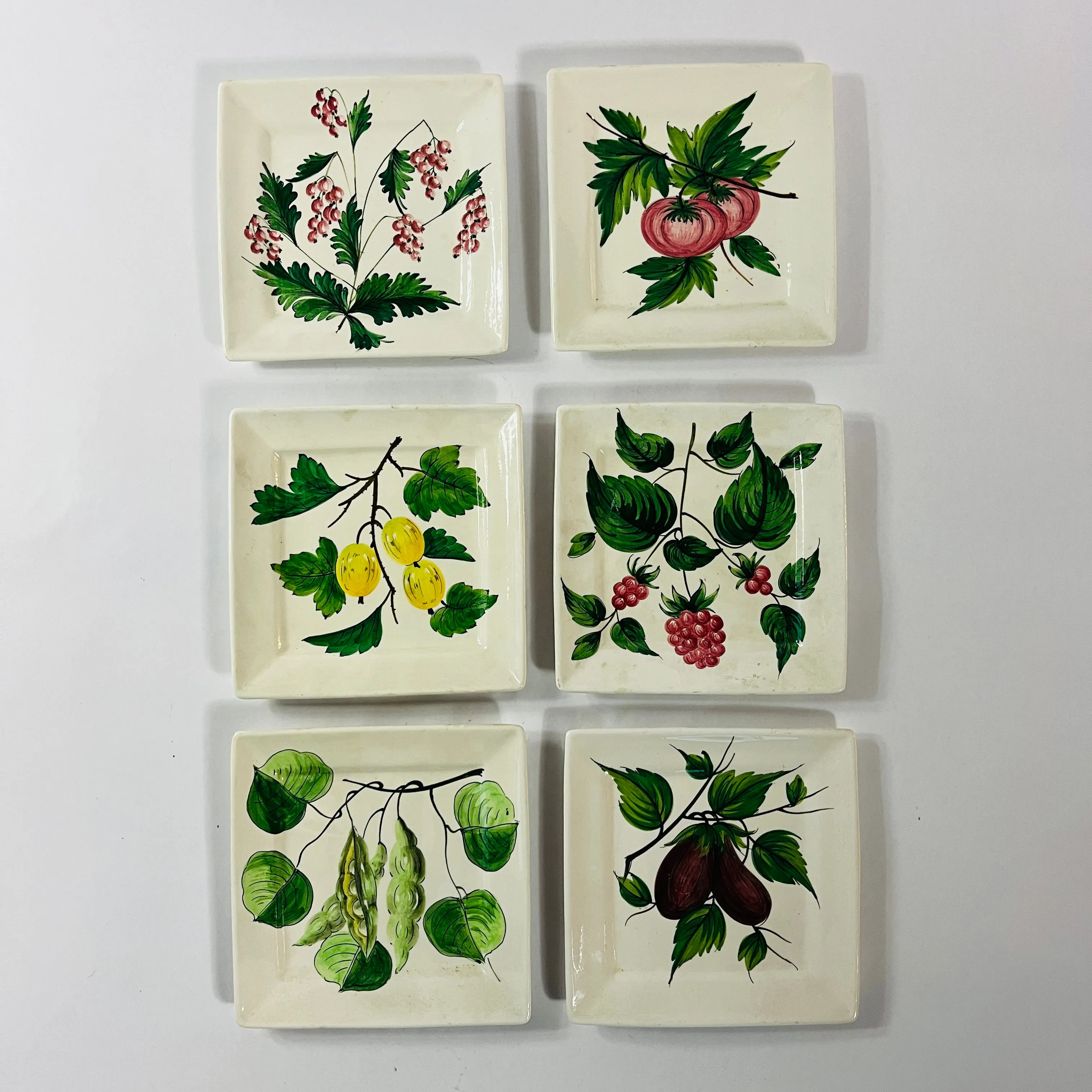 Vintage Italian Fruit and Vegetable Plates, Set of 6