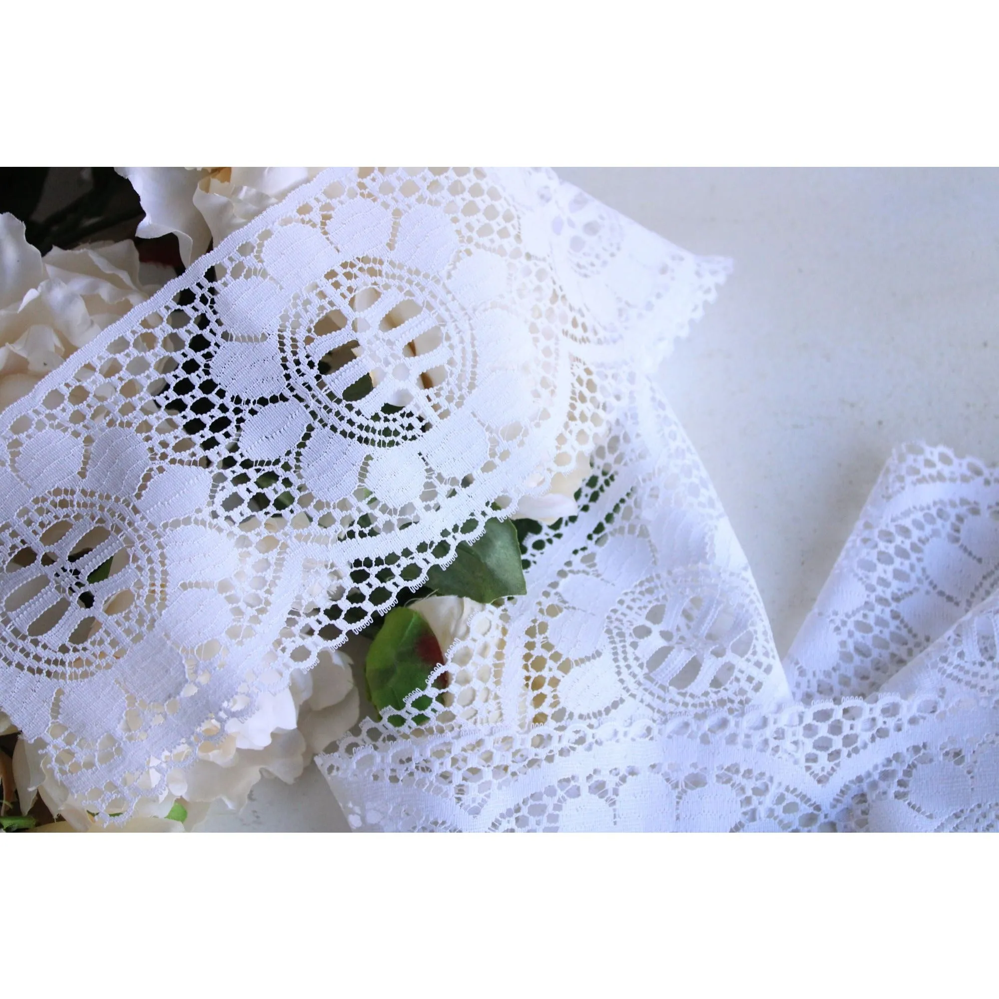 Vintage Lace Trim, White, 5" Wide,  52" Long Piece