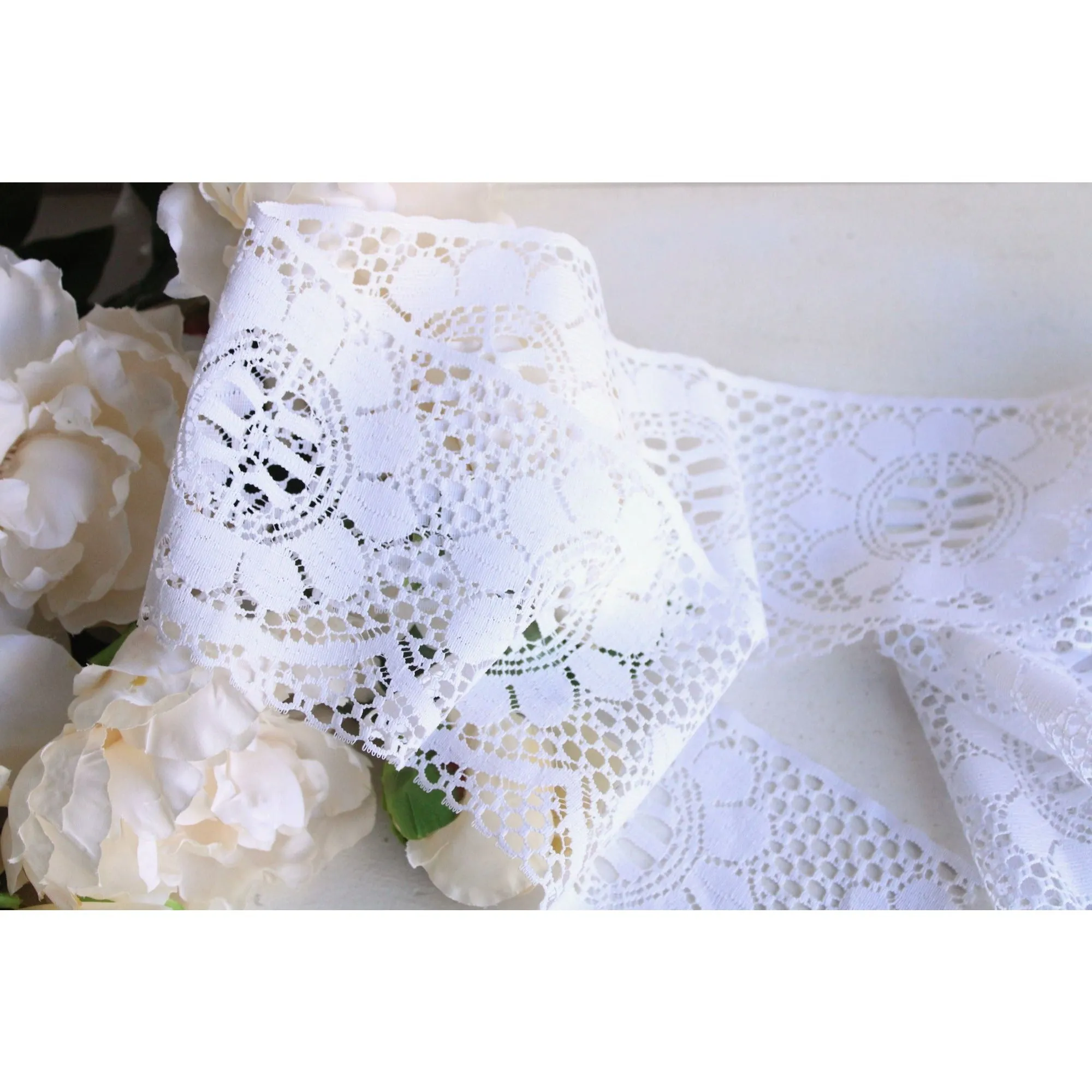Vintage Lace Trim, White, 5" Wide,  52" Long Piece