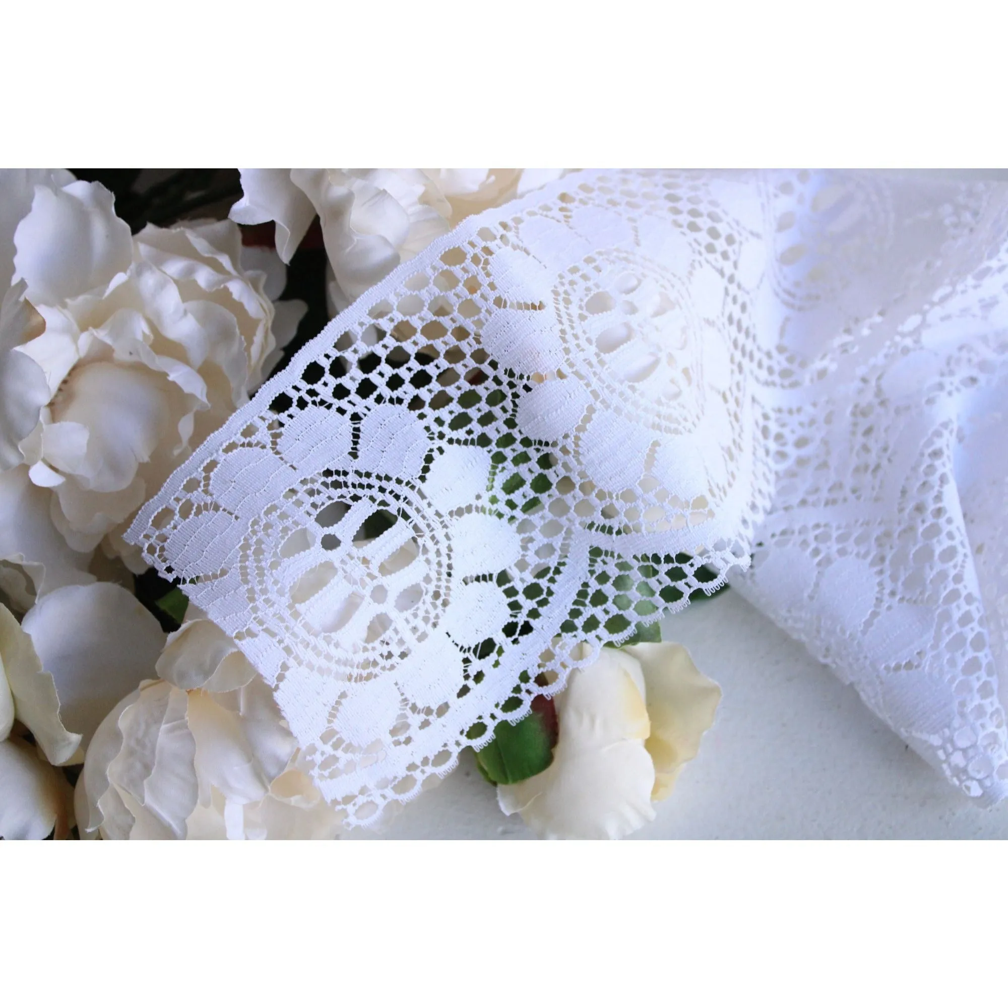 Vintage Lace Trim, White, 5" Wide,  52" Long Piece