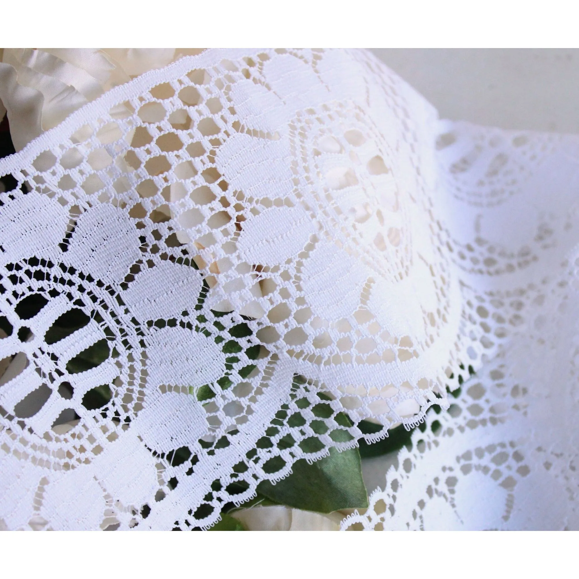 Vintage Lace Trim, White, 5" Wide,  52" Long Piece