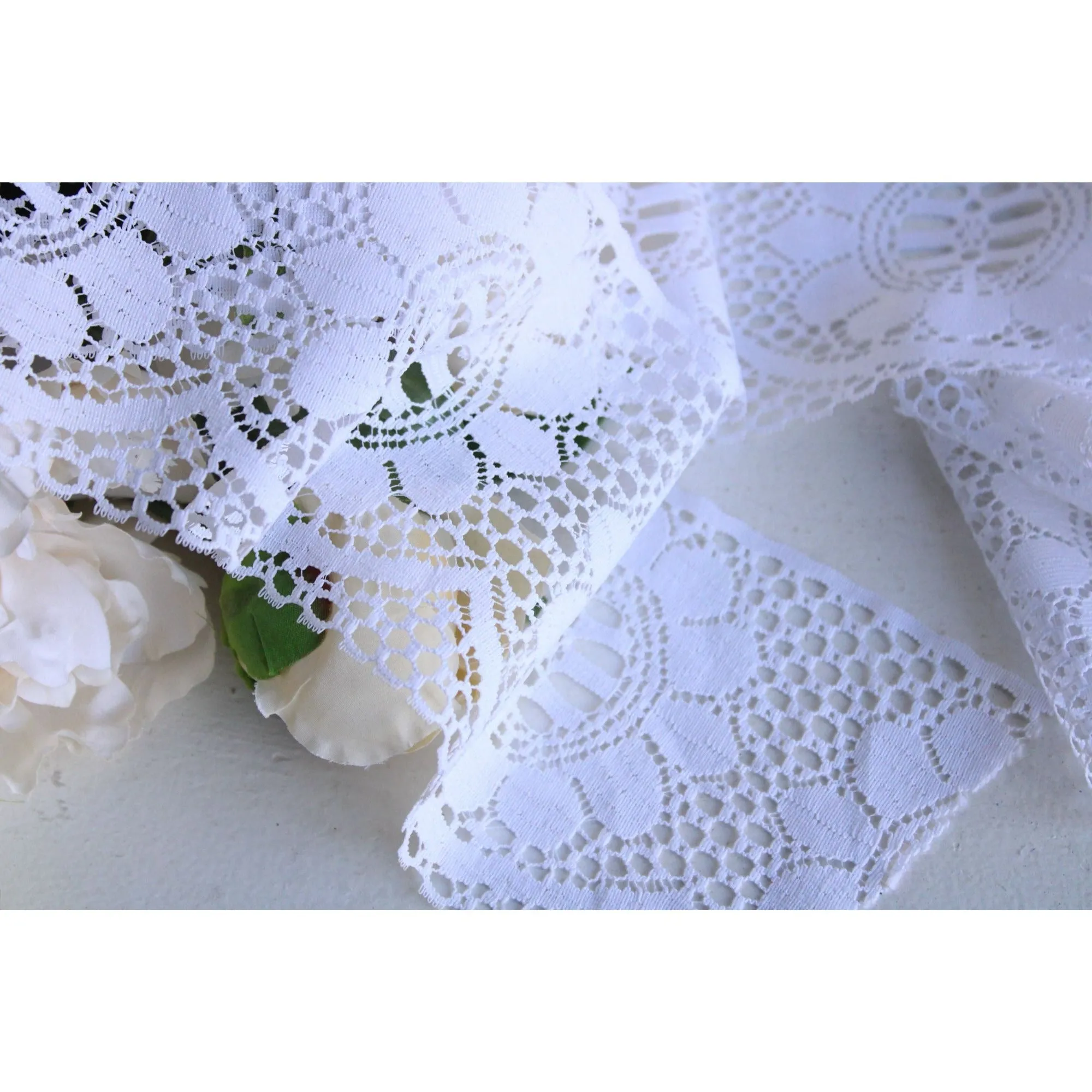 Vintage Lace Trim, White, 5" Wide,  52" Long Piece
