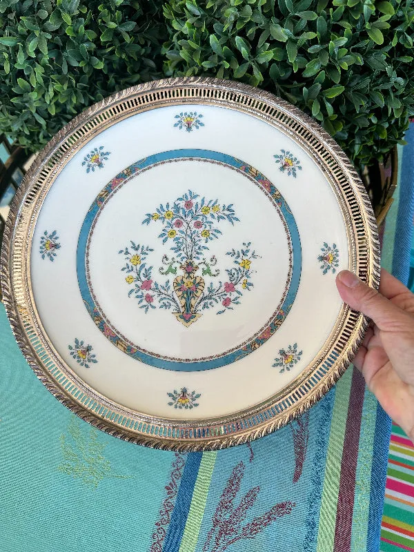 Vintage Lenox Plate Silver Trim, Blue Tree Ring Pattern