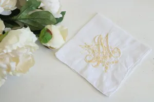 Vintage Monogrammed M Yellow Flowers Embroidered Hankie