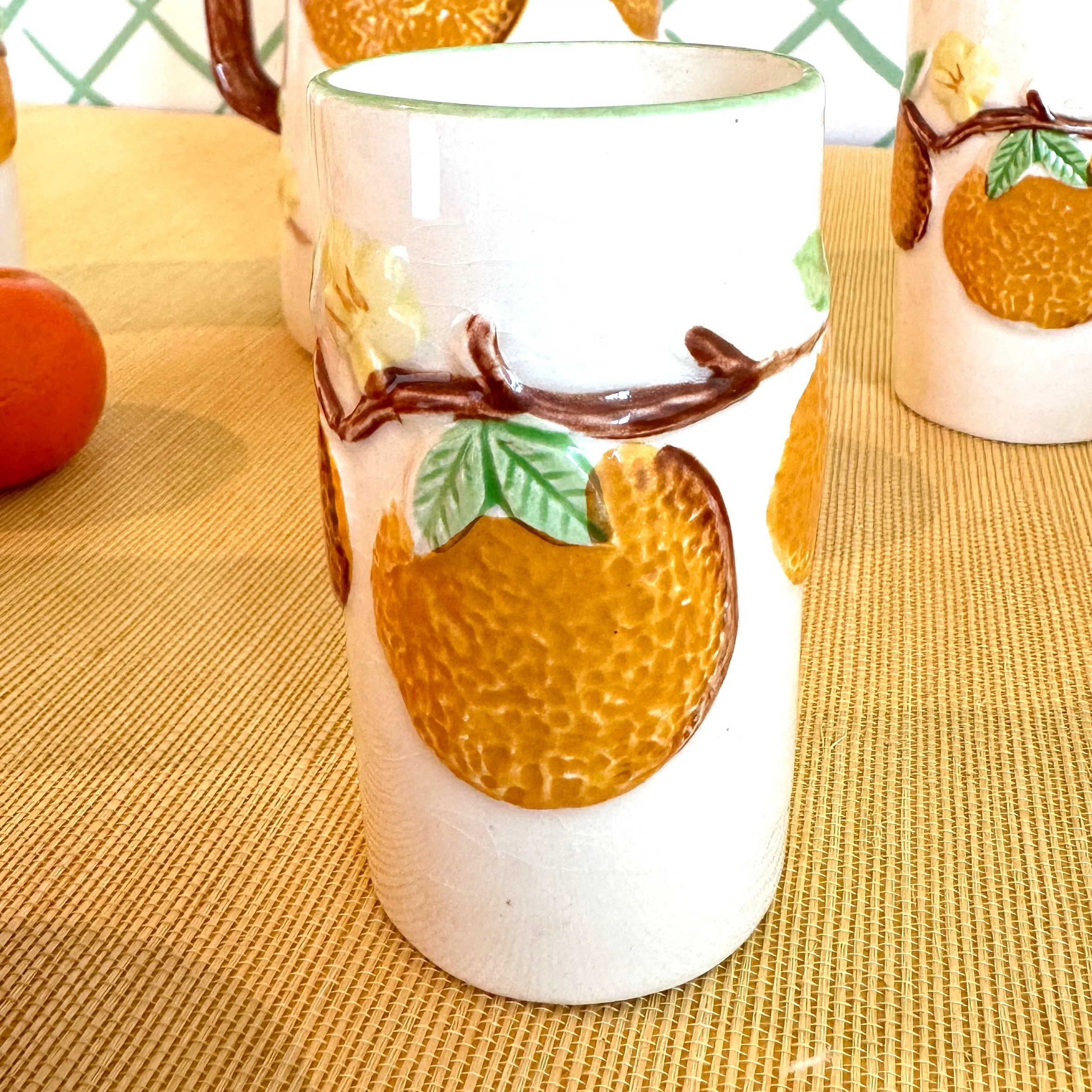 Vintage Orange Juice Pitcher/Cups, Set of 7