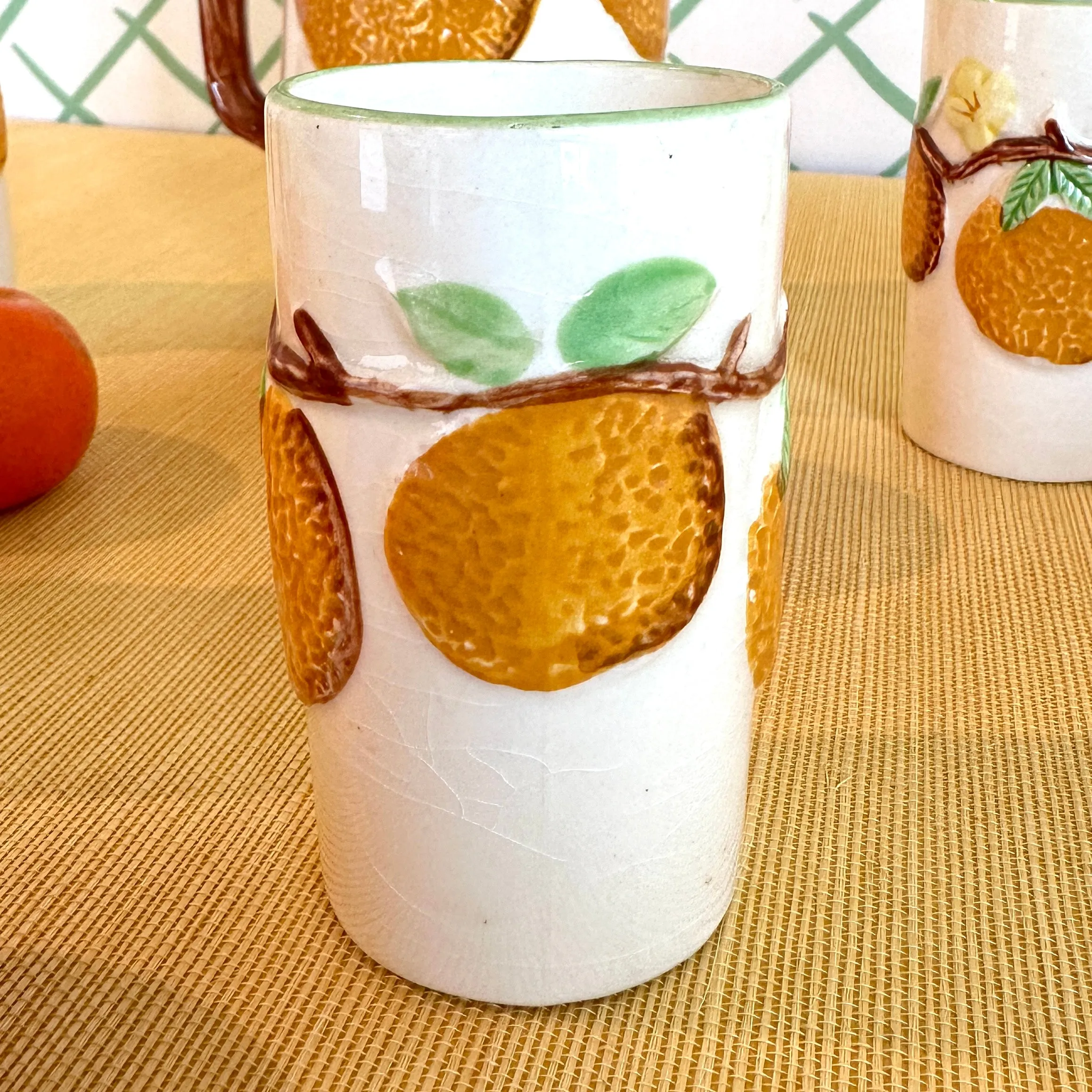 Vintage Orange Juice Pitcher/Cups, Set of 7