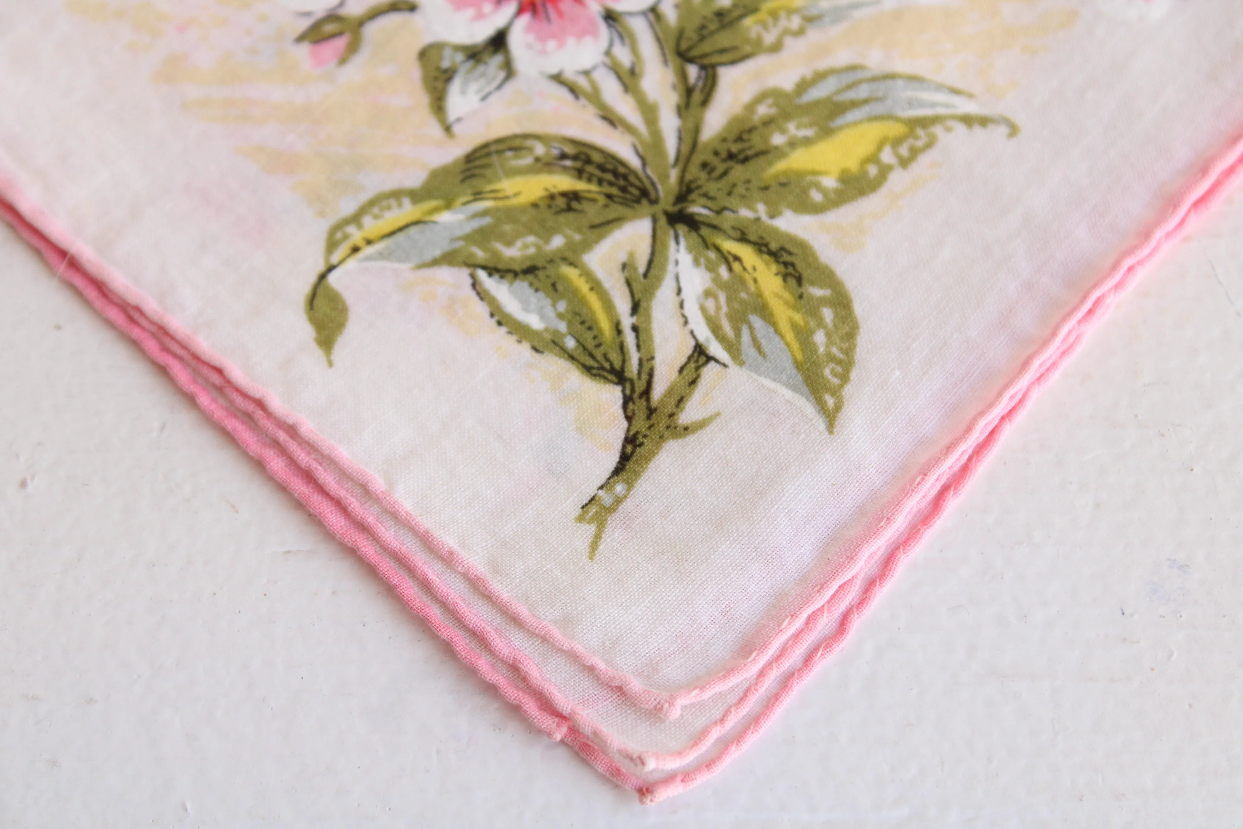 Vintage Pink and Yellow Floral Handkerchief