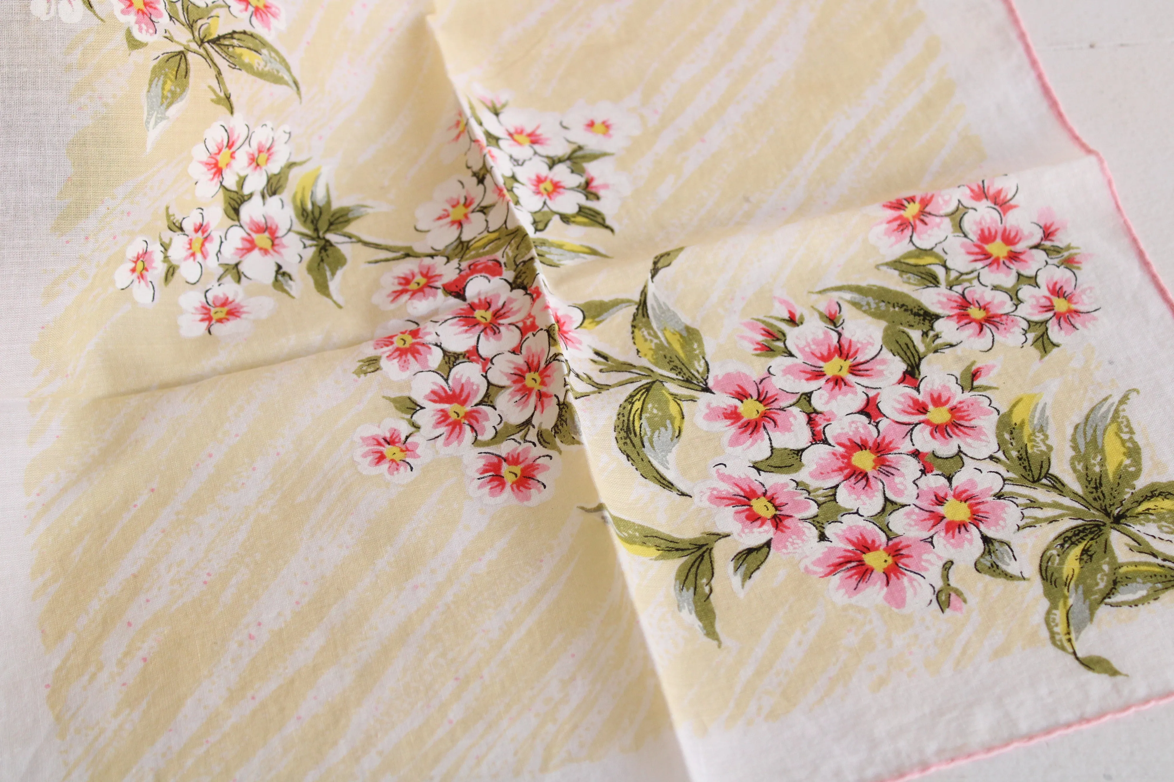 Vintage Pink and Yellow Floral Handkerchief