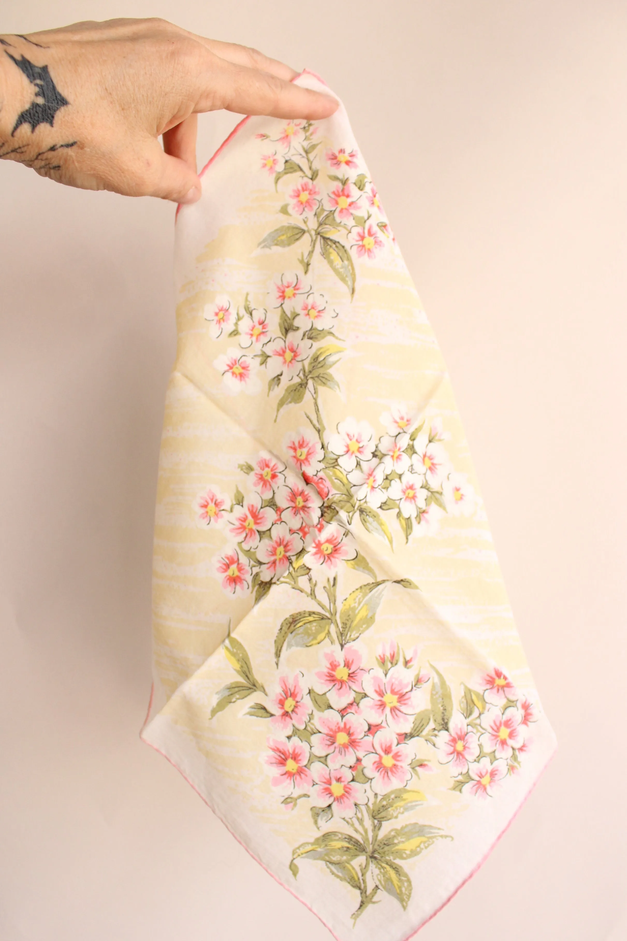 Vintage Pink and Yellow Floral Handkerchief