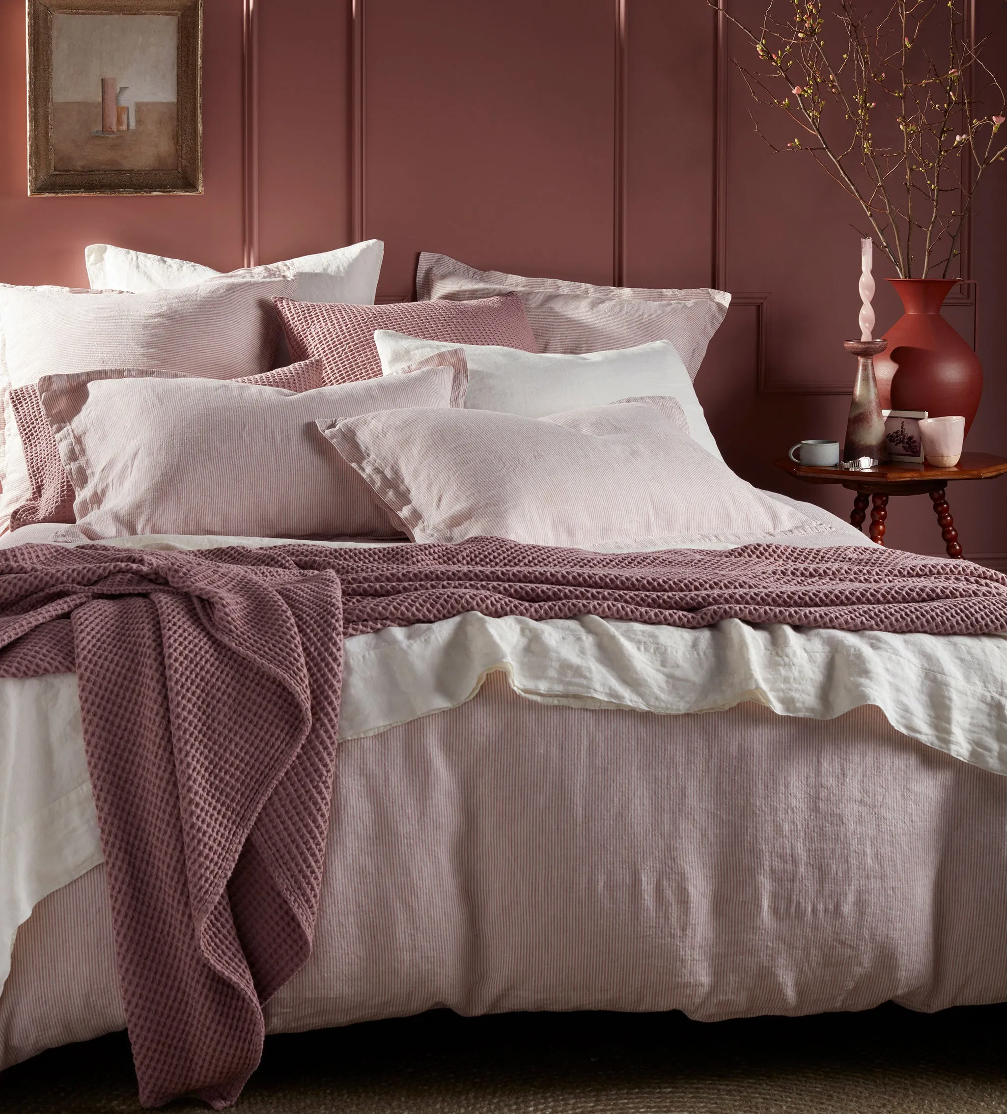 Vintage Rose Sid Stripe 100% Linen Bed Linen