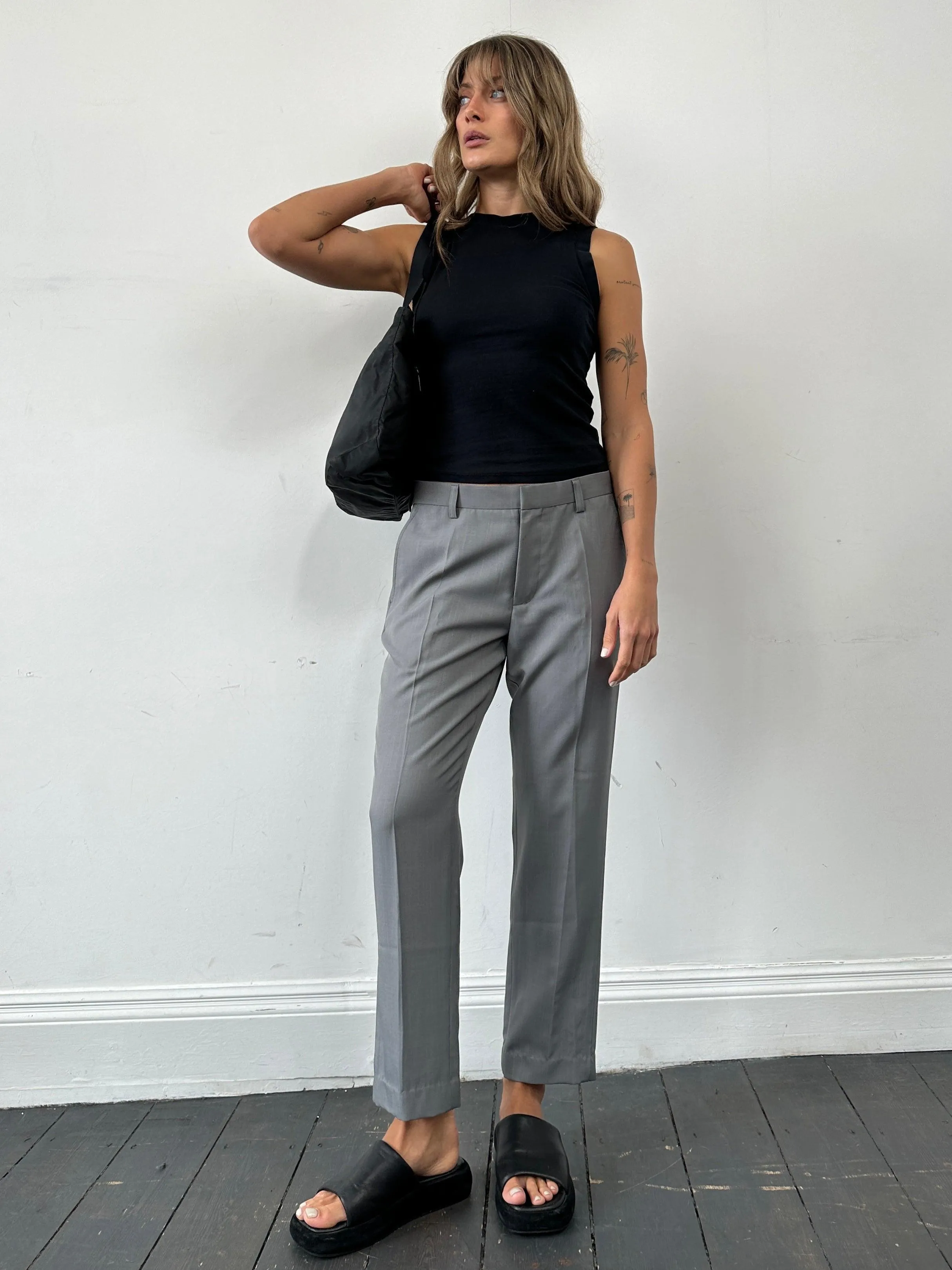 Vintage Silk Linen Tapered Leg Tailored Trousers - W32