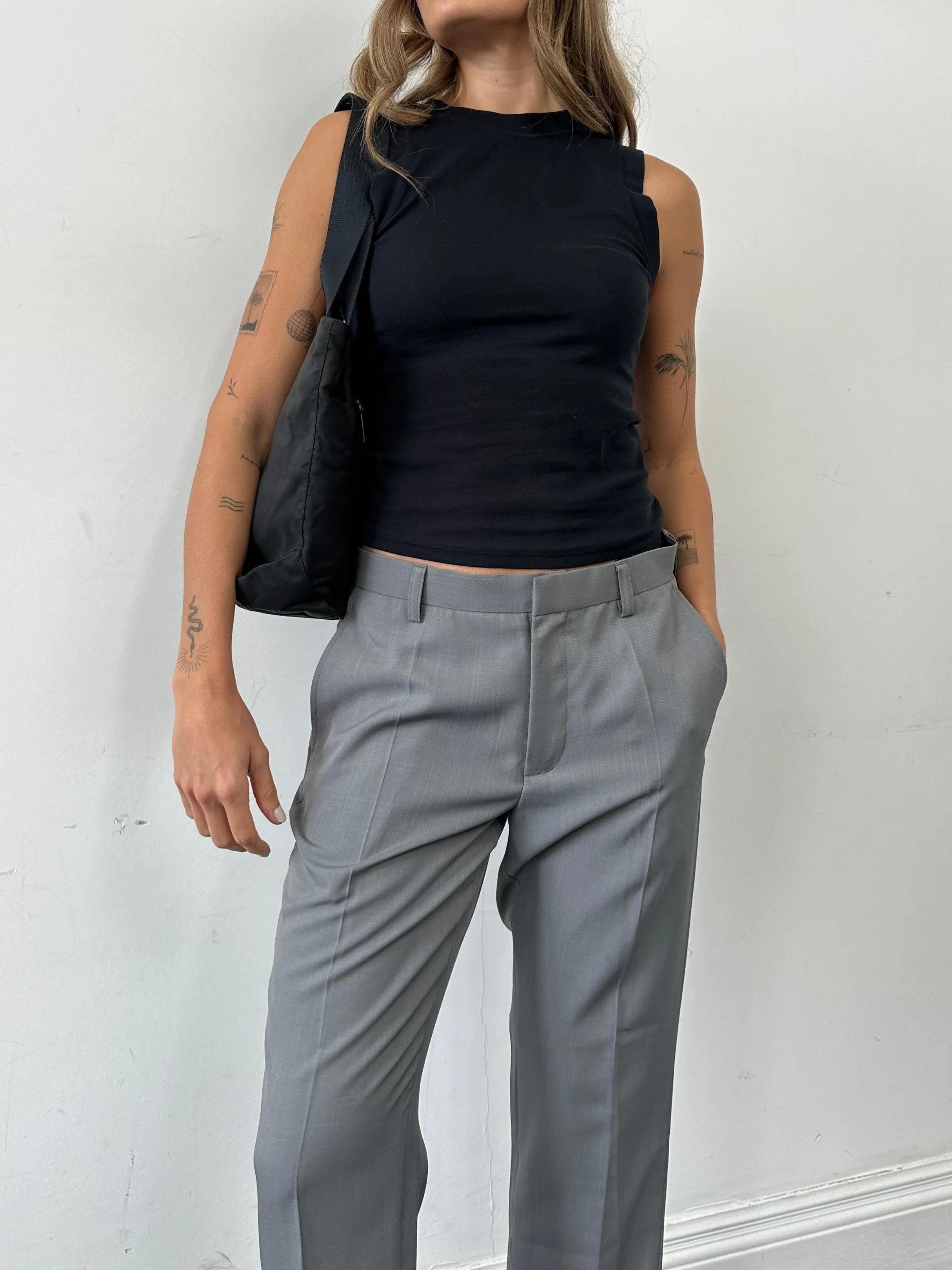 Vintage Silk Linen Tapered Leg Tailored Trousers - W32