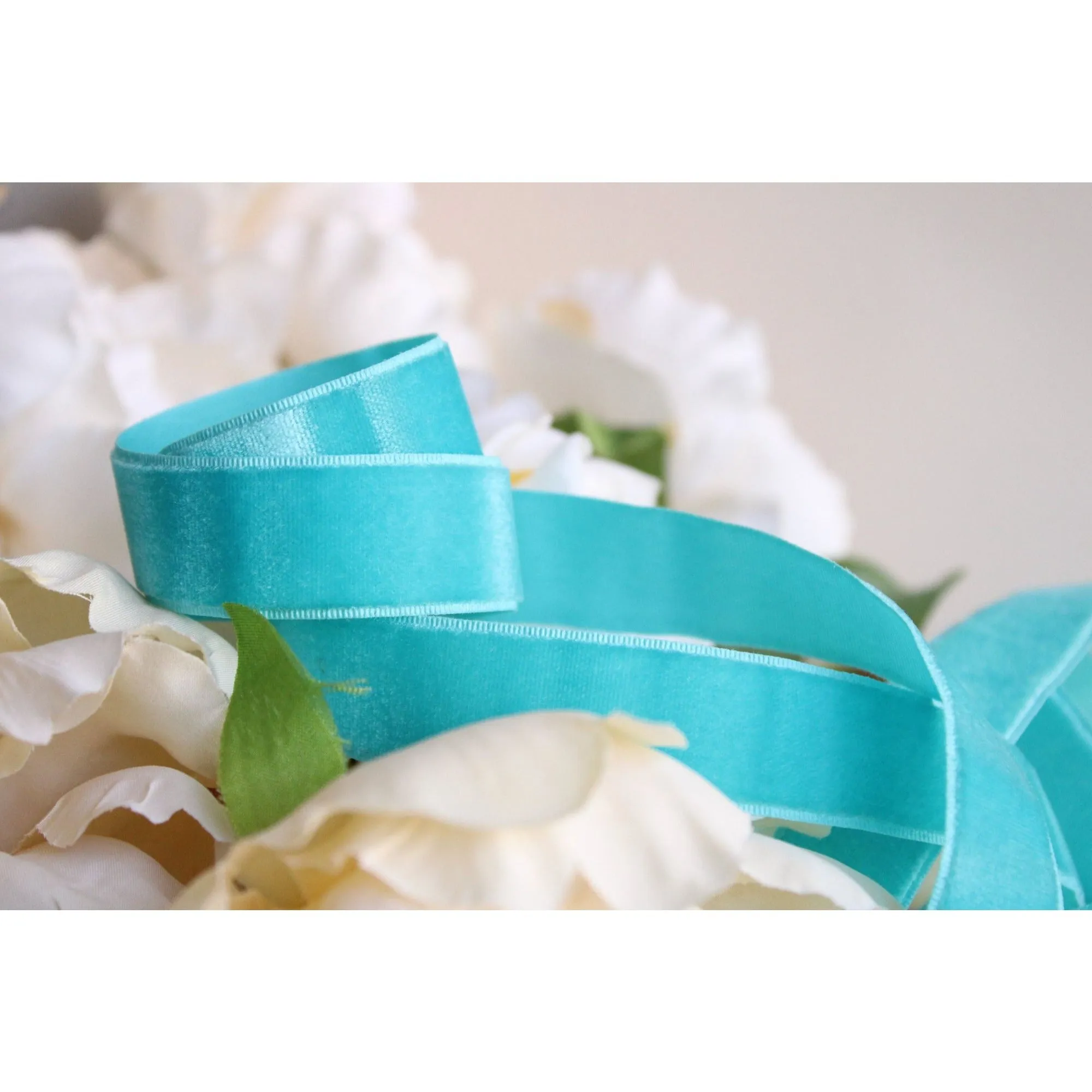 Vintage Teal Blue Velvet Ribbon 7/8" Wide / Two Yards And 22"