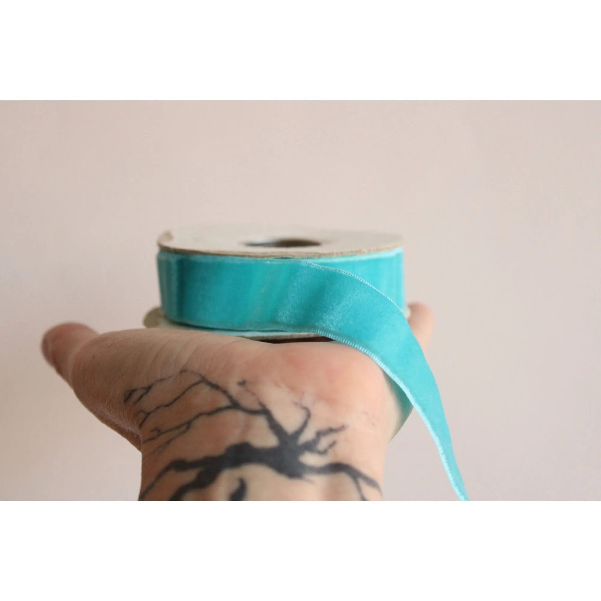 Vintage Teal Blue Velvet Ribbon 7/8" Wide / Two Yards And 22"