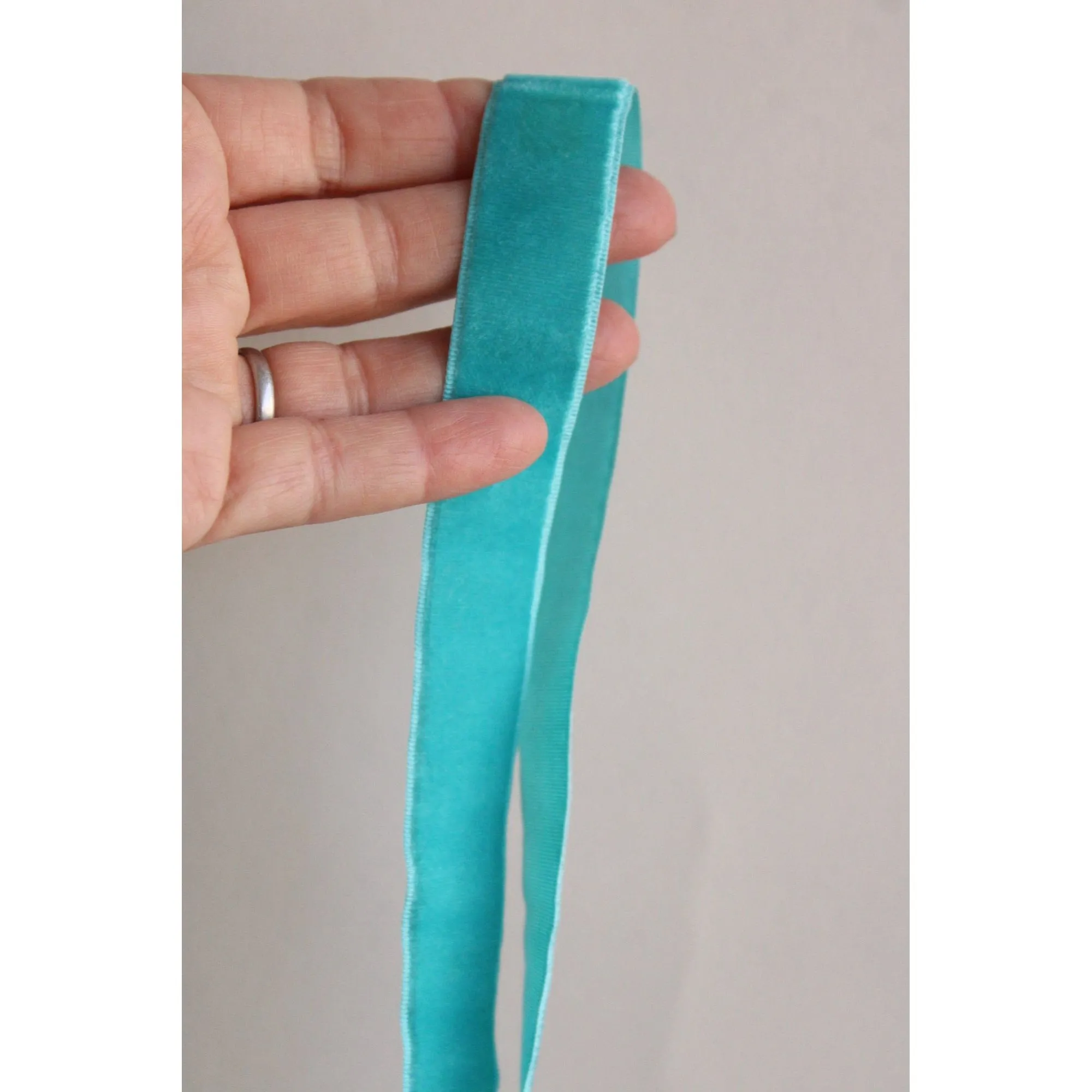 Vintage Teal Blue Velvet Ribbon 7/8" Wide / Two Yards And 22"