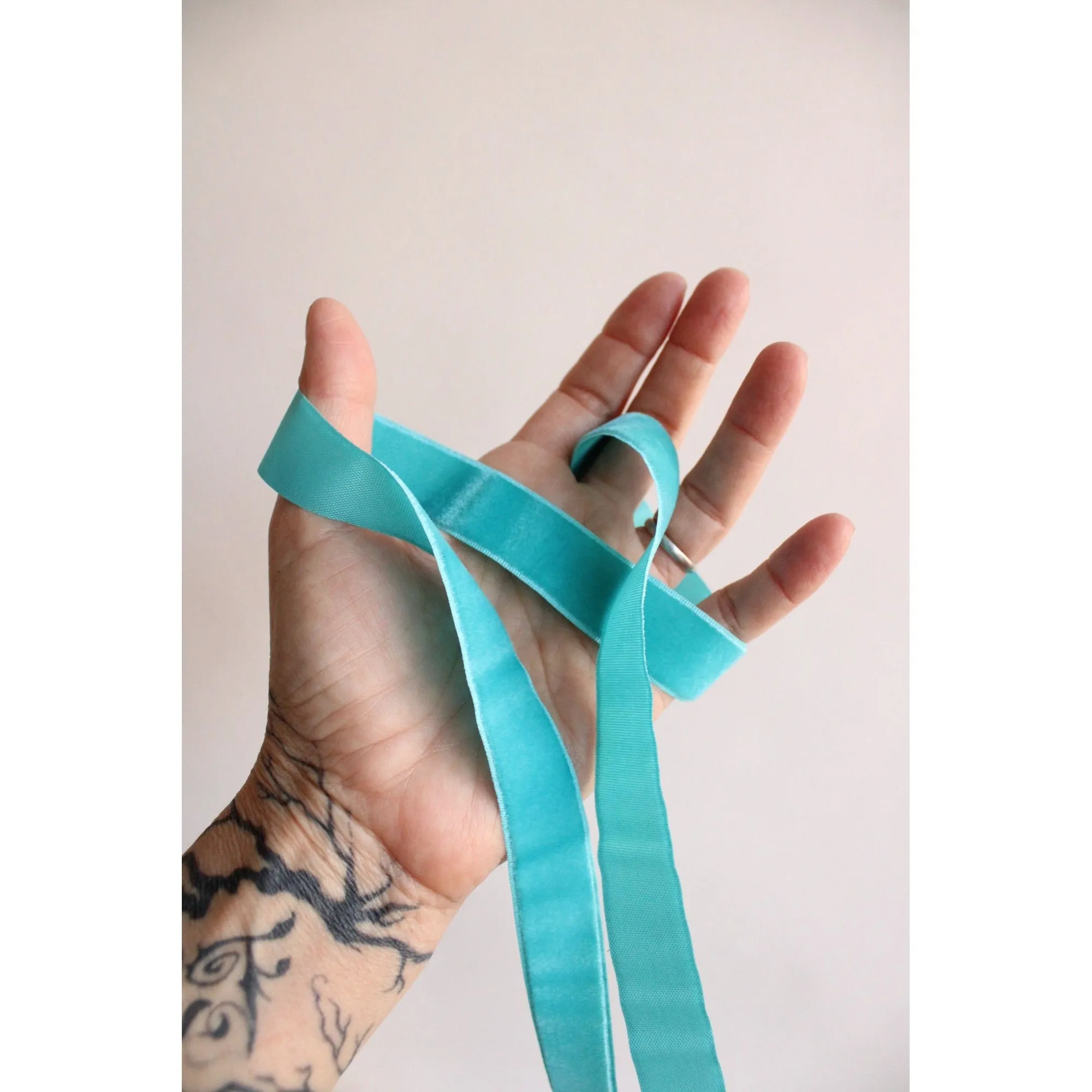 Vintage Teal Blue Velvet Ribbon 7/8" Wide / Two Yards And 22"