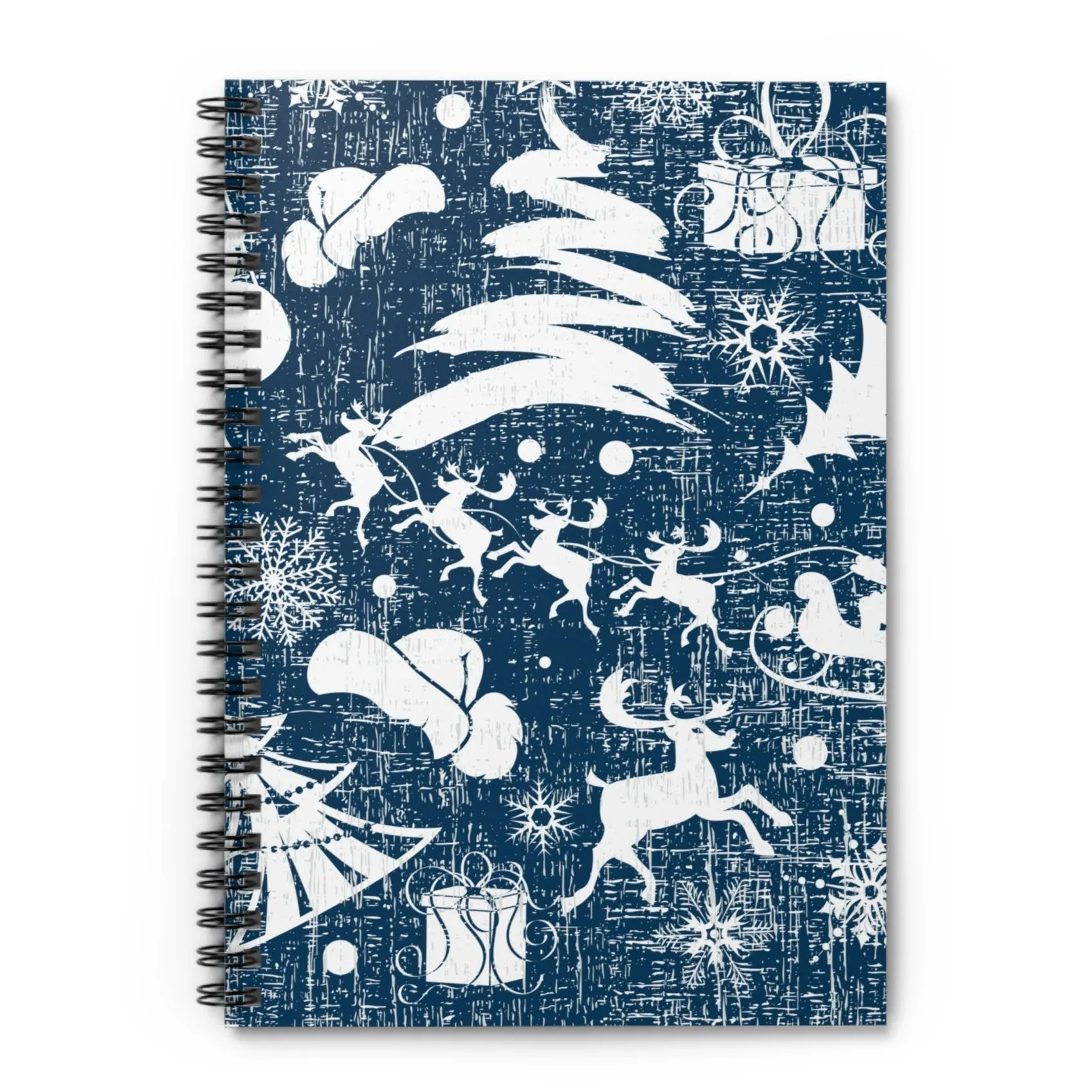 White Christmas Images on Blue Spiral Notebook - Ruled Line: Festive Holiday Design