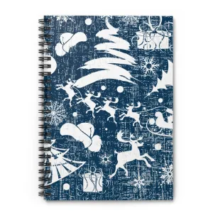 White Christmas Images on Blue Spiral Notebook - Ruled Line: Festive Holiday Design