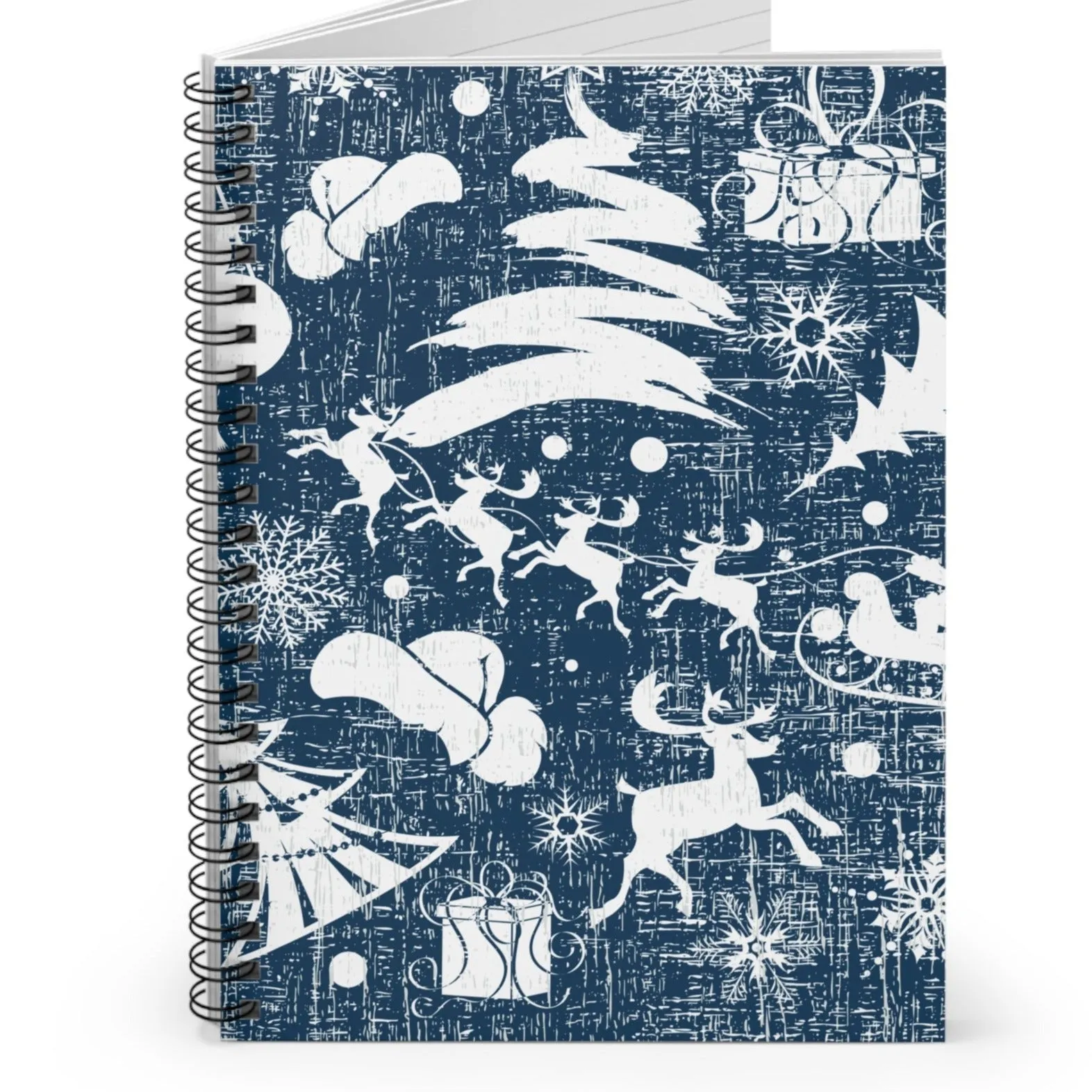 White Christmas Images on Blue Spiral Notebook - Ruled Line: Festive Holiday Design