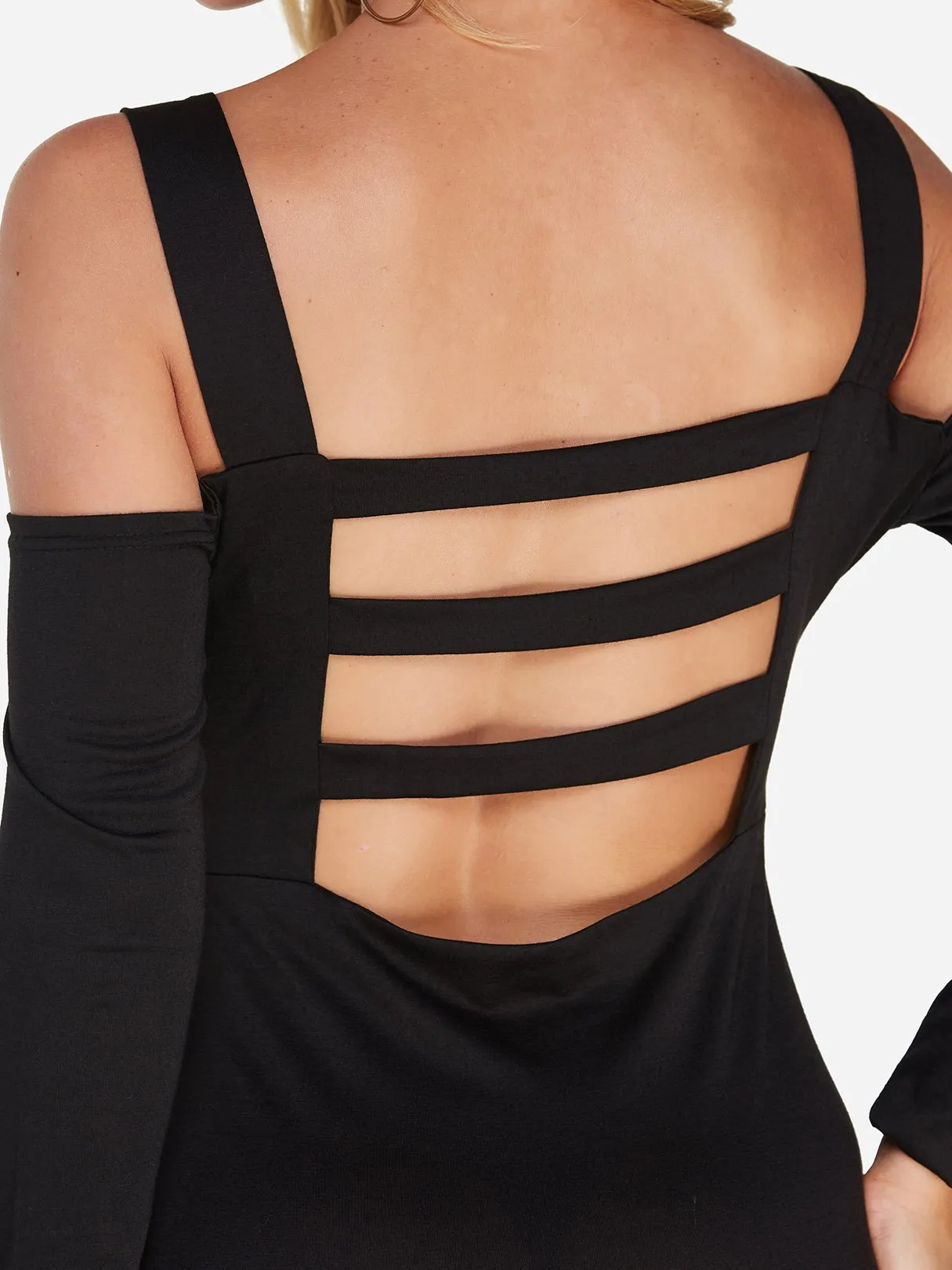 Wholesale Black Cold Shoulder Long Sleeve Plain Mini Dress