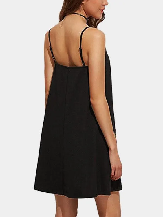 Wholesale Black V-Neck Sleeveless Embroidered Mini Dresses