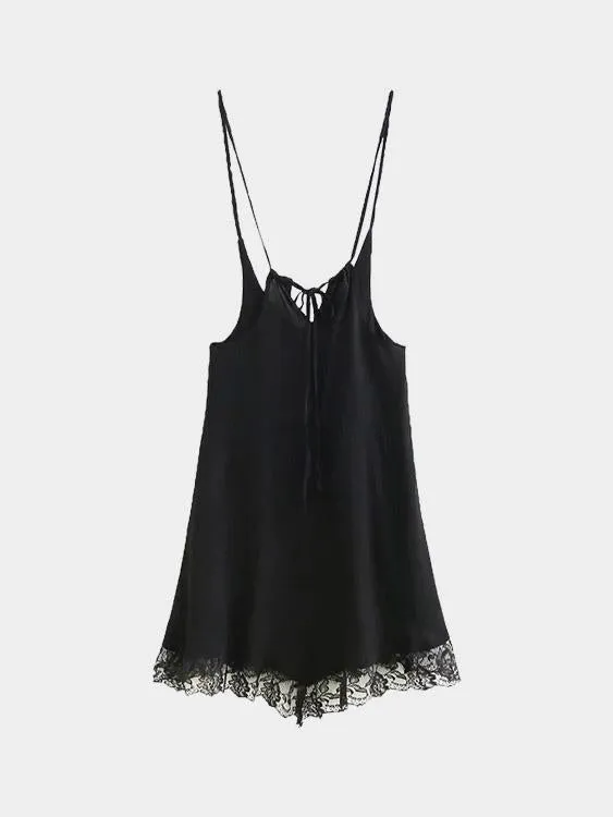 Wholesale Black V-Neck Sleeveless Lace Fashion Mini Dress
