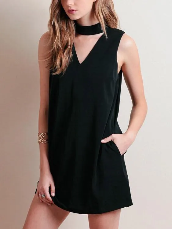 Wholesale Black V-Neck Sleeveless Mini Dress