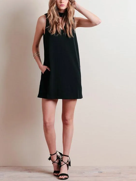 Wholesale Black V-Neck Sleeveless Mini Dress