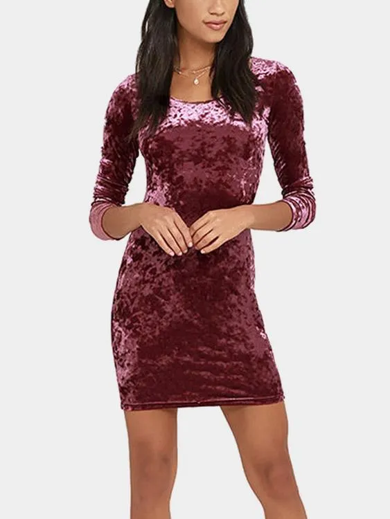Wholesale Scoop Neck Long Sleeve Plain Bodycon Mini Dress