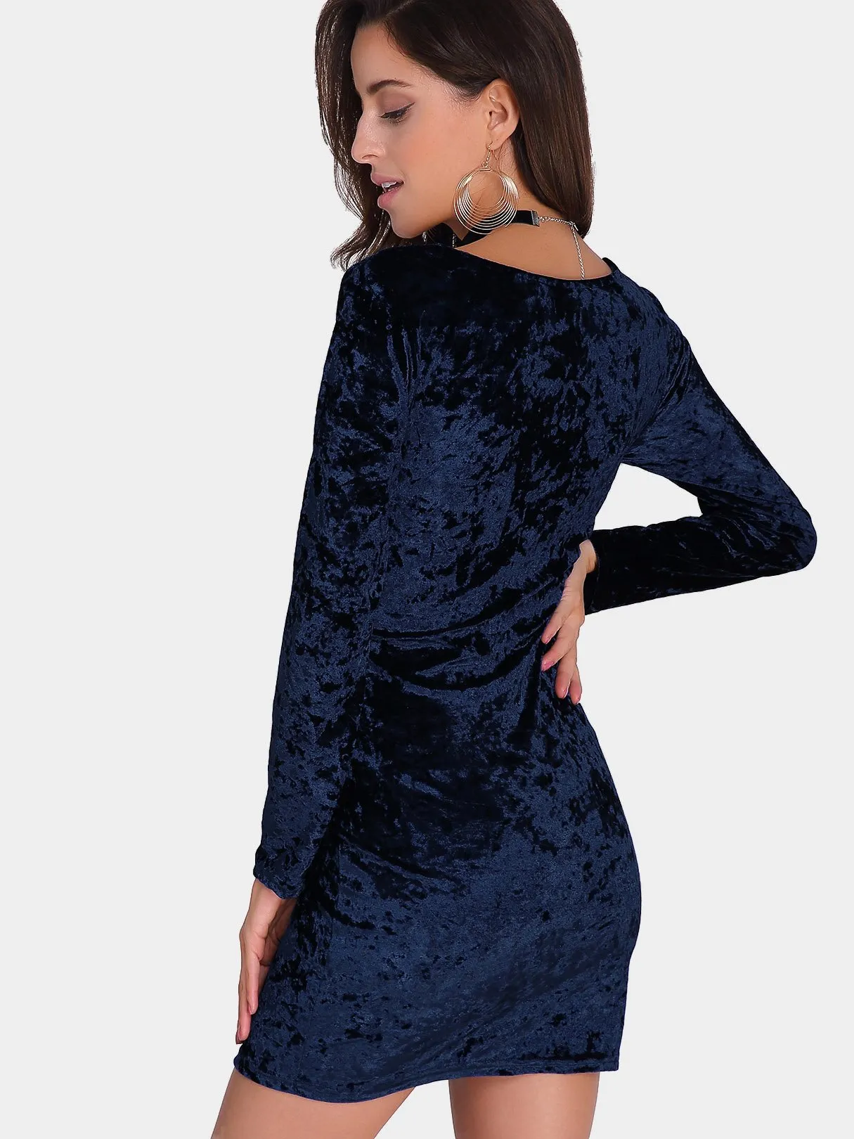 Wholesale Scoop Neck Long Sleeve Plain Bodycon Mini Dress