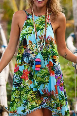 Wholesale Sleeveless Floral Print Mini Dresses