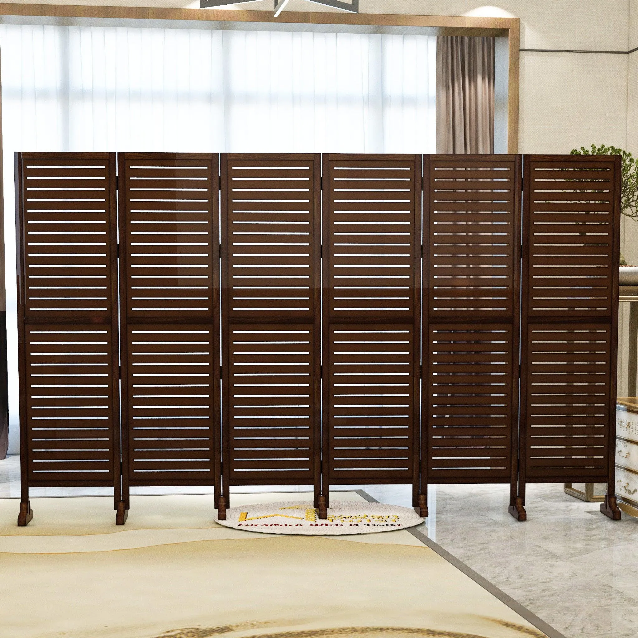 Wooden Twist Rectangular Shape Premium Solid Wood Room Divider ( Brown )