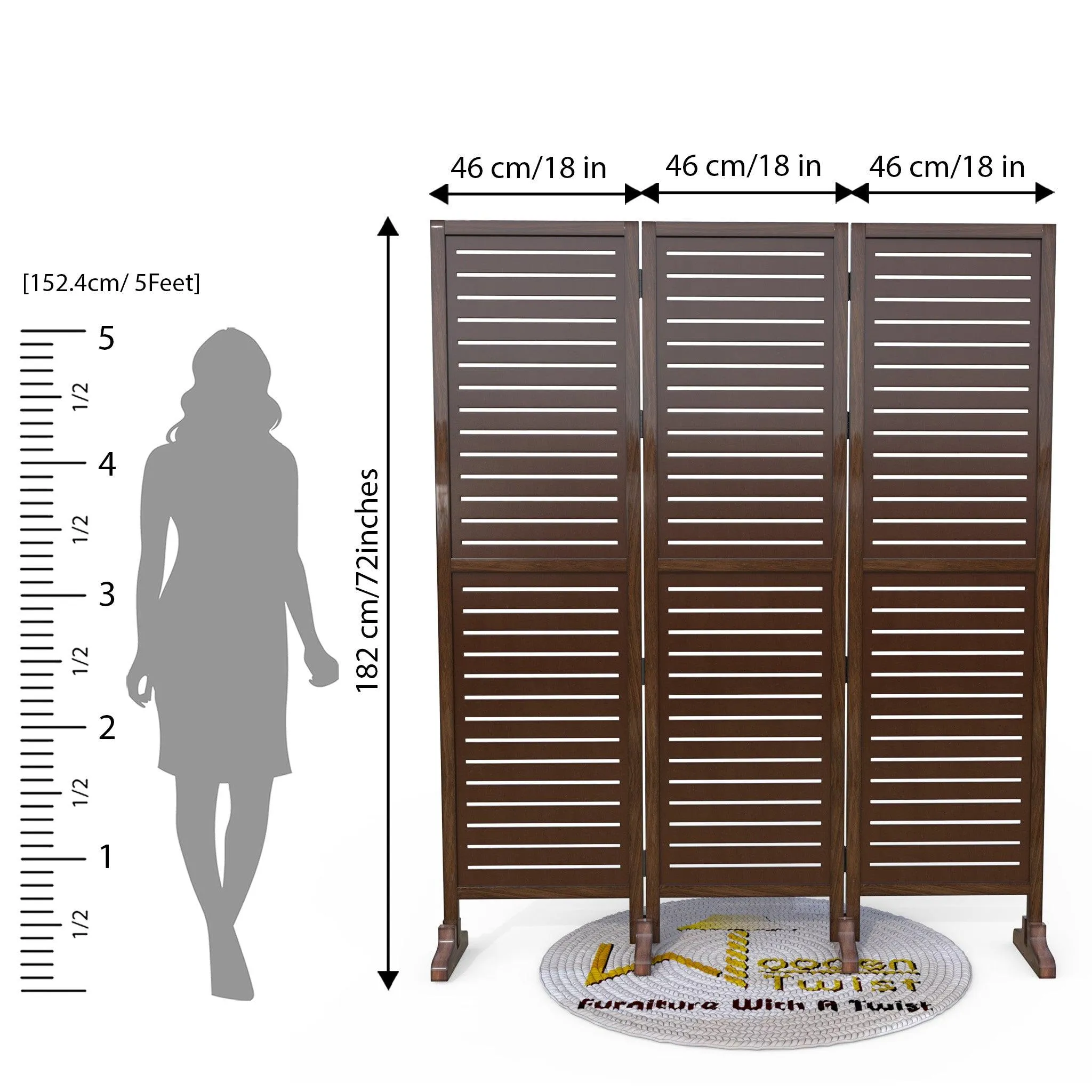 Wooden Twist Rectangular Shape Premium Solid Wood Room Divider ( Brown )