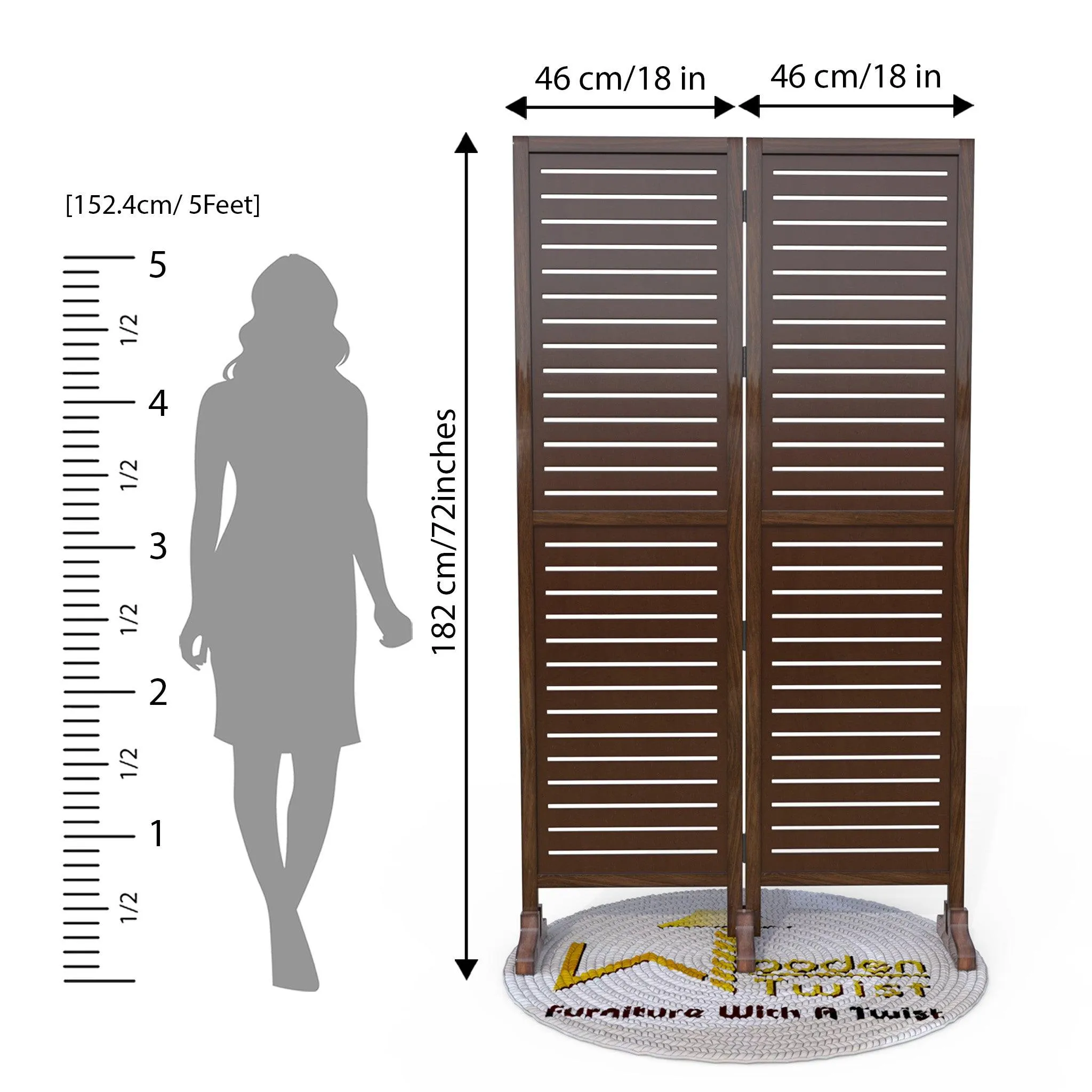 Wooden Twist Rectangular Shape Premium Solid Wood Room Divider ( Brown )