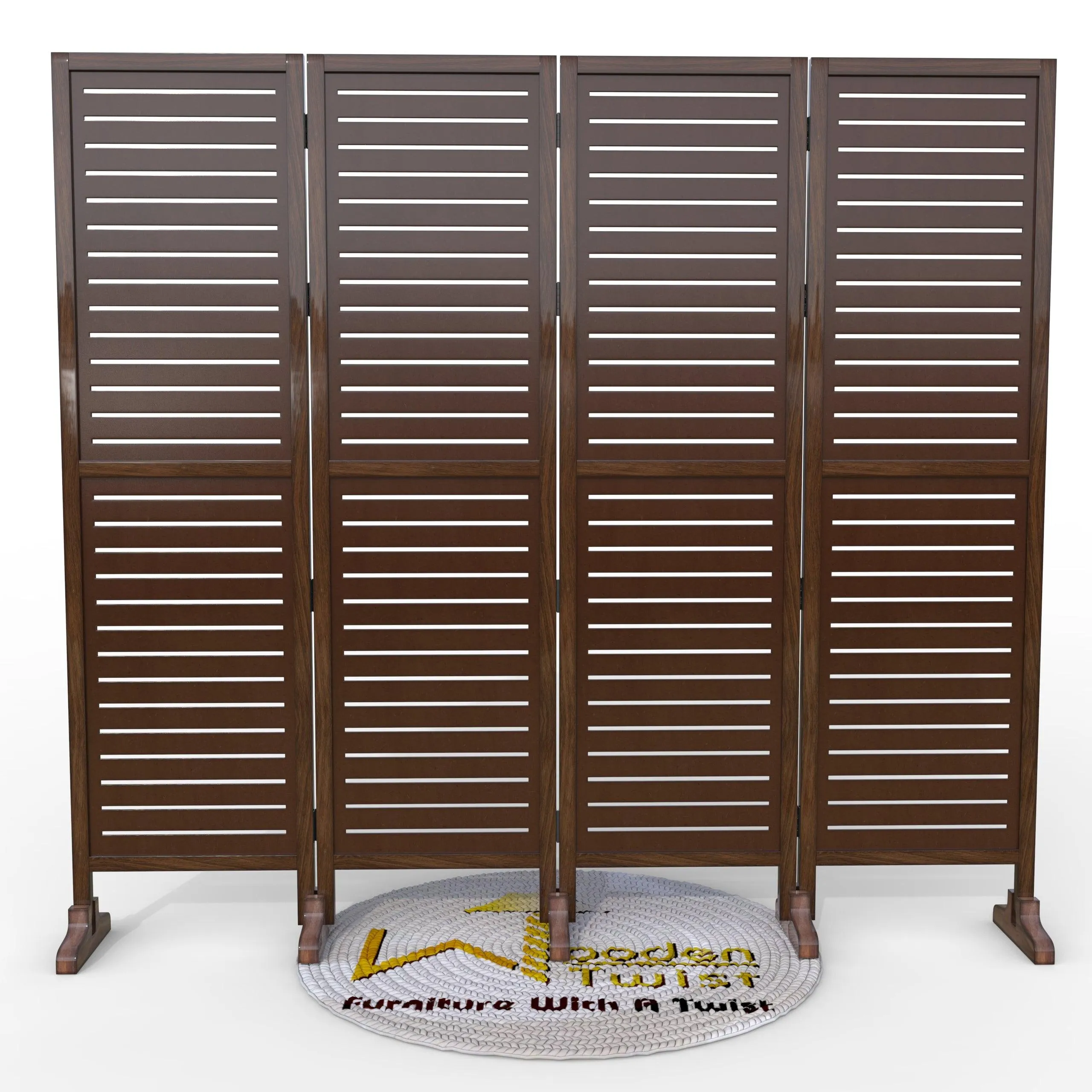 Wooden Twist Rectangular Shape Premium Solid Wood Room Divider ( Brown )