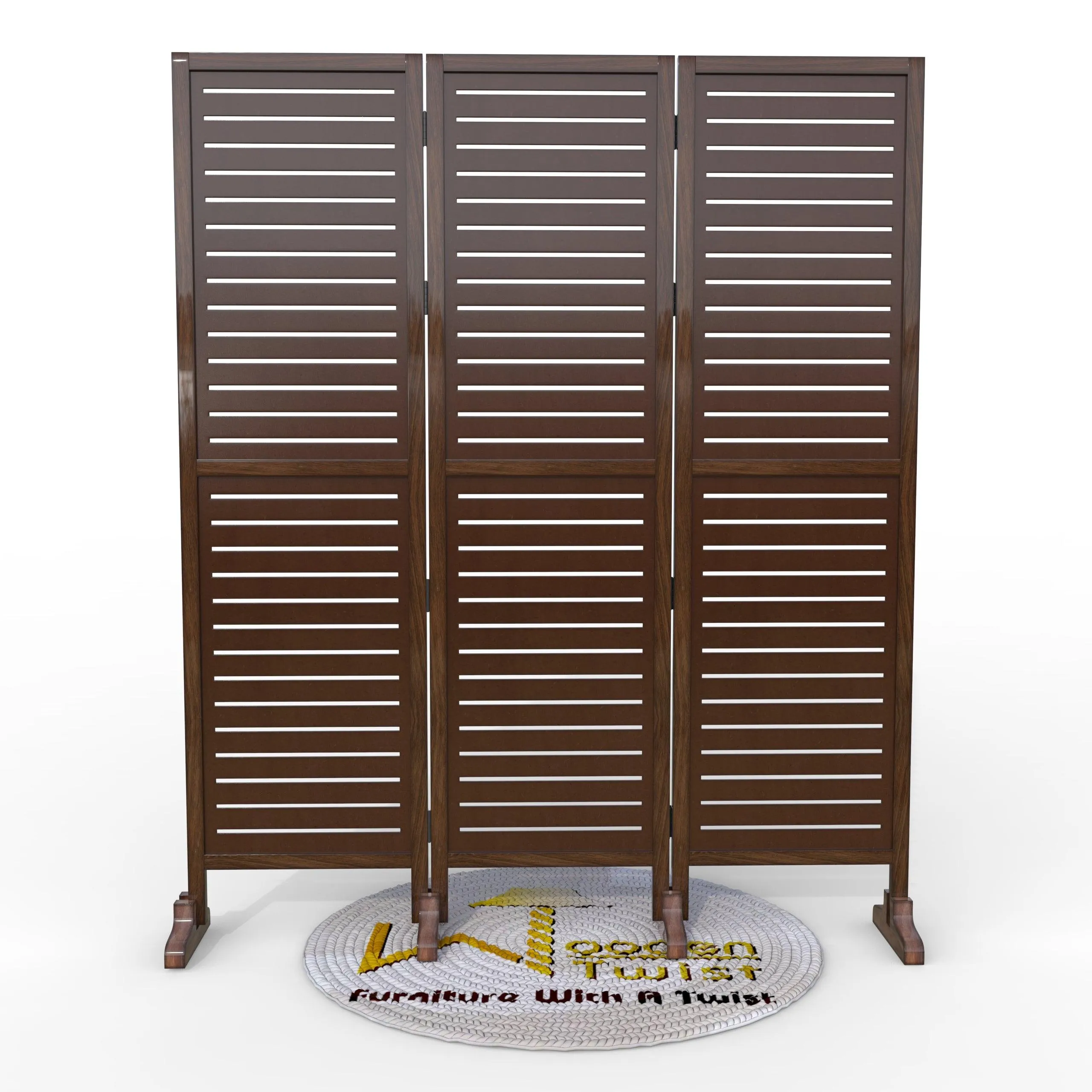 Wooden Twist Rectangular Shape Premium Solid Wood Room Divider ( Brown )