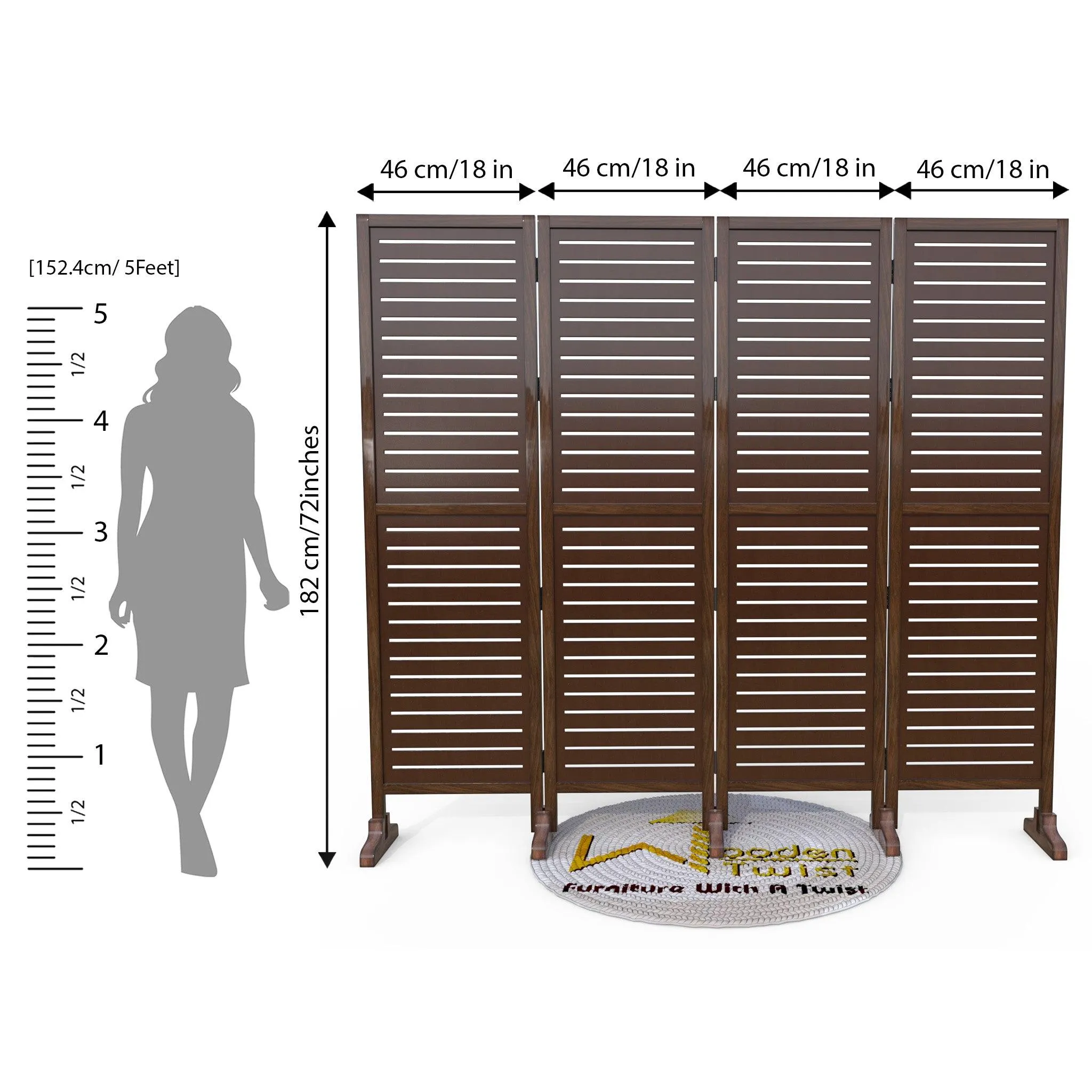 Wooden Twist Rectangular Shape Premium Solid Wood Room Divider ( Brown )