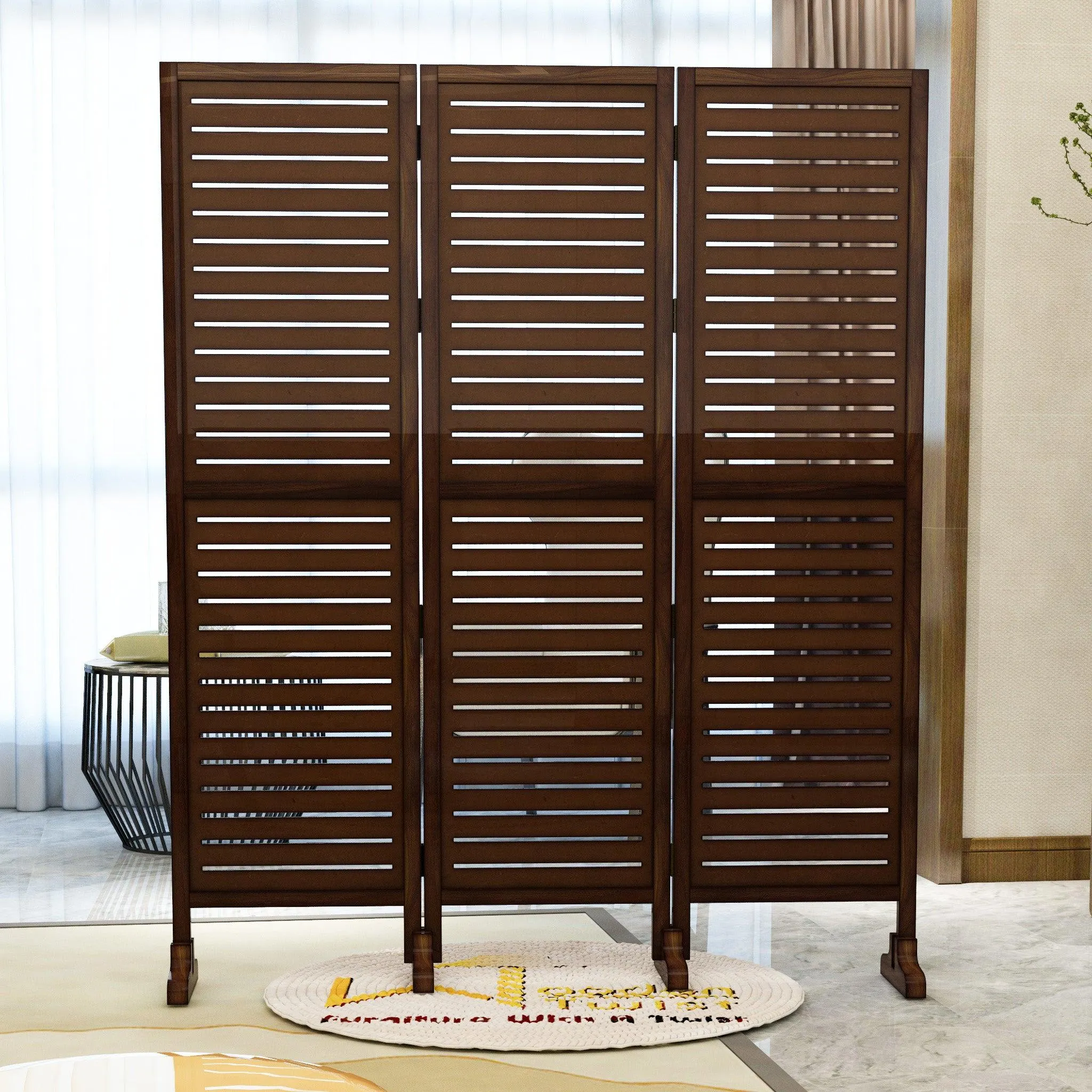Wooden Twist Rectangular Shape Premium Solid Wood Room Divider ( Brown )
