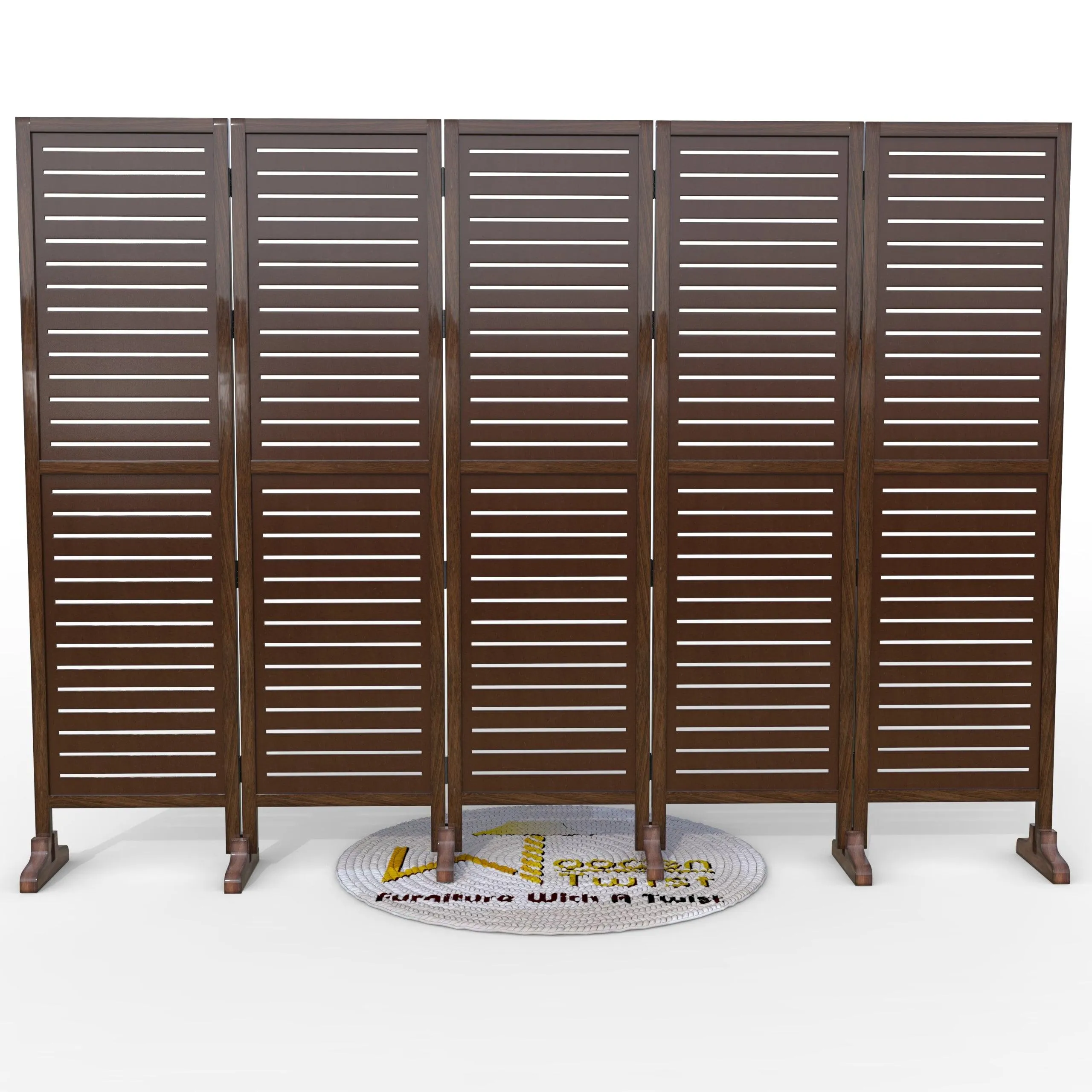 Wooden Twist Rectangular Shape Premium Solid Wood Room Divider ( Brown )