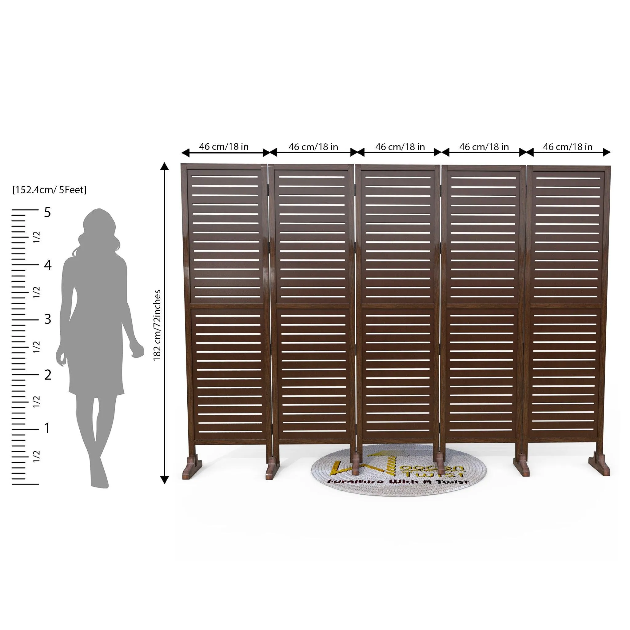 Wooden Twist Rectangular Shape Premium Solid Wood Room Divider ( Brown )