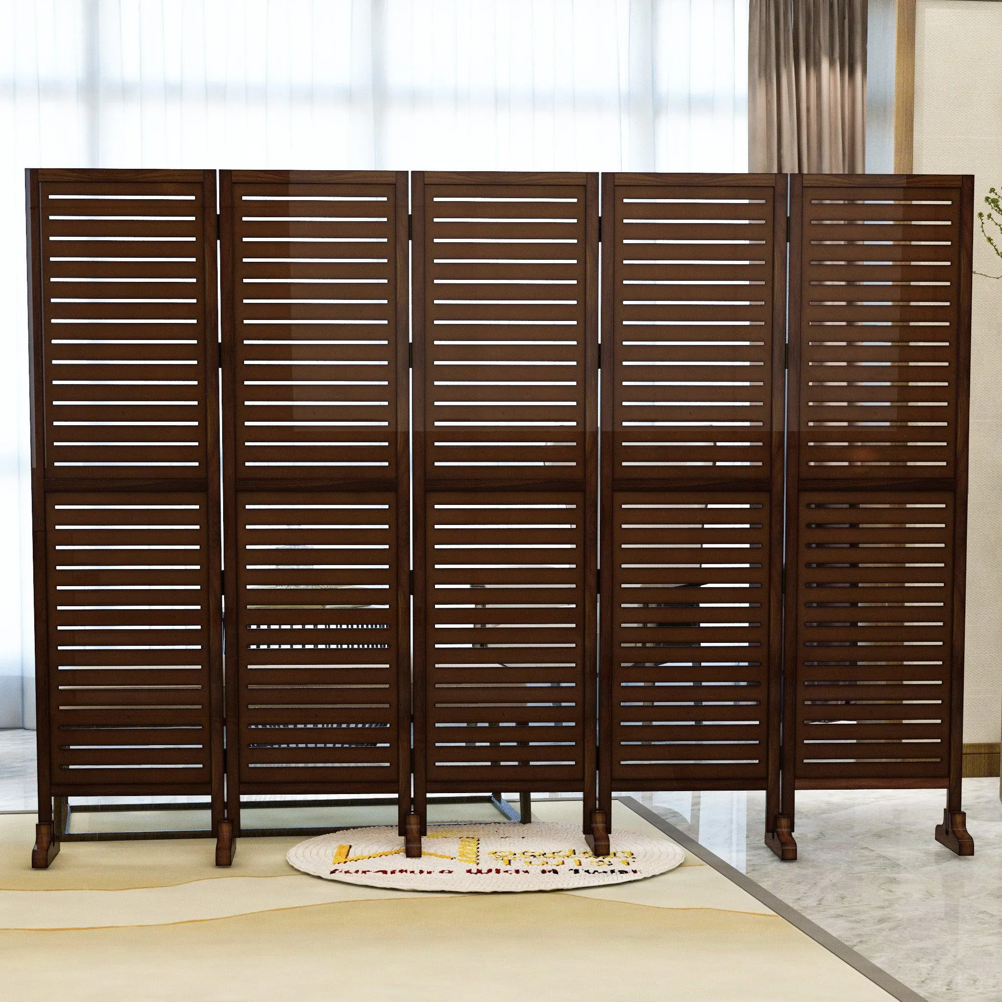 Wooden Twist Rectangular Shape Premium Solid Wood Room Divider ( Brown )