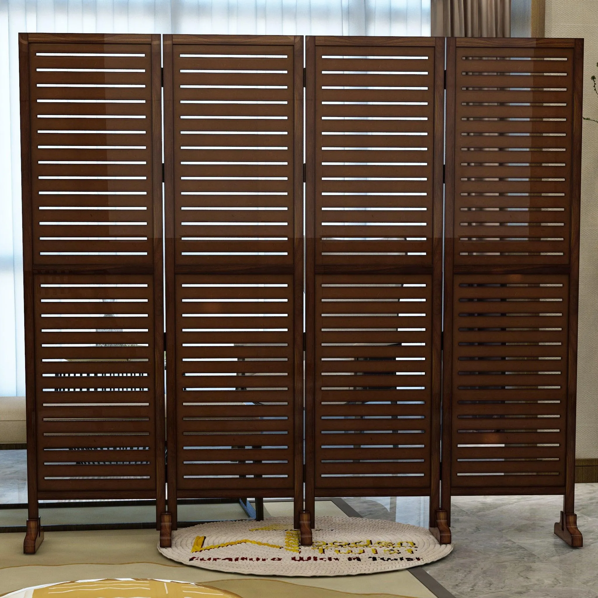 Wooden Twist Rectangular Shape Premium Solid Wood Room Divider ( Brown )