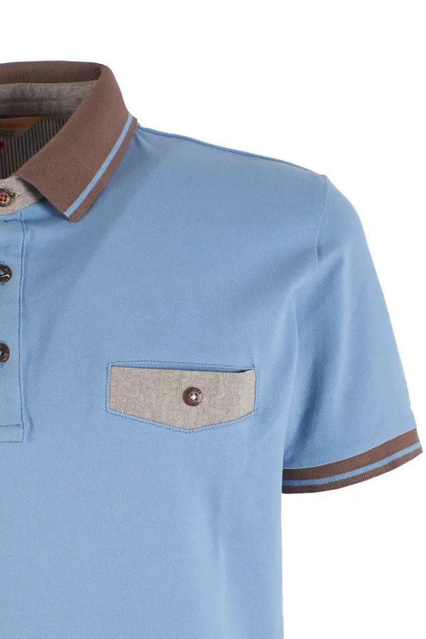 Yes Zee polo da uomo manica corta con taschino T716-S400-0633 celeste